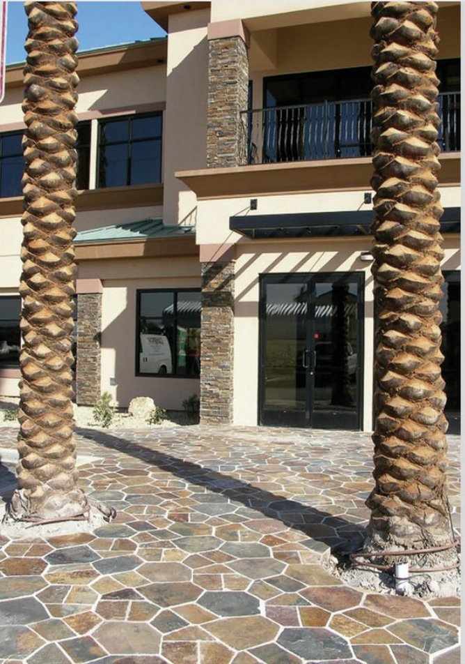 Commercial facade with stone-clad columns